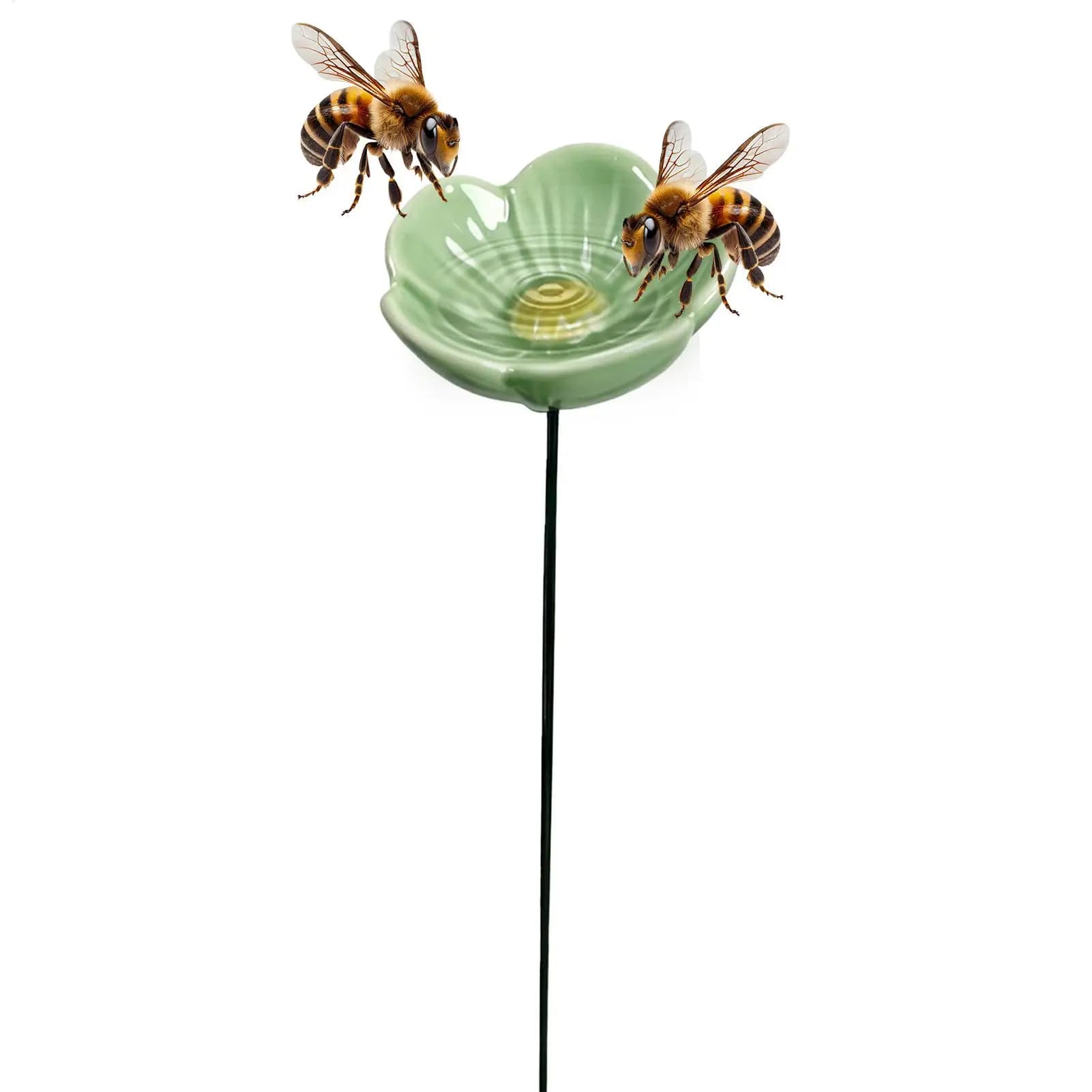 Bee Bath Ceramic Bird Waterer Feeding Bowl Butterfly Drinking Station for Yard Outside Outdoor Home Patio Porch Deck Balcony