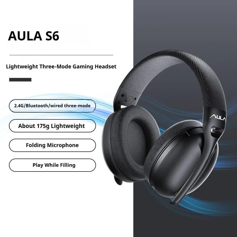 AULA S6 Wireless Headset Esports Bluetooth 2.4G Headset Wired Headset with Microphone for PC Gaming Desktop Laptop