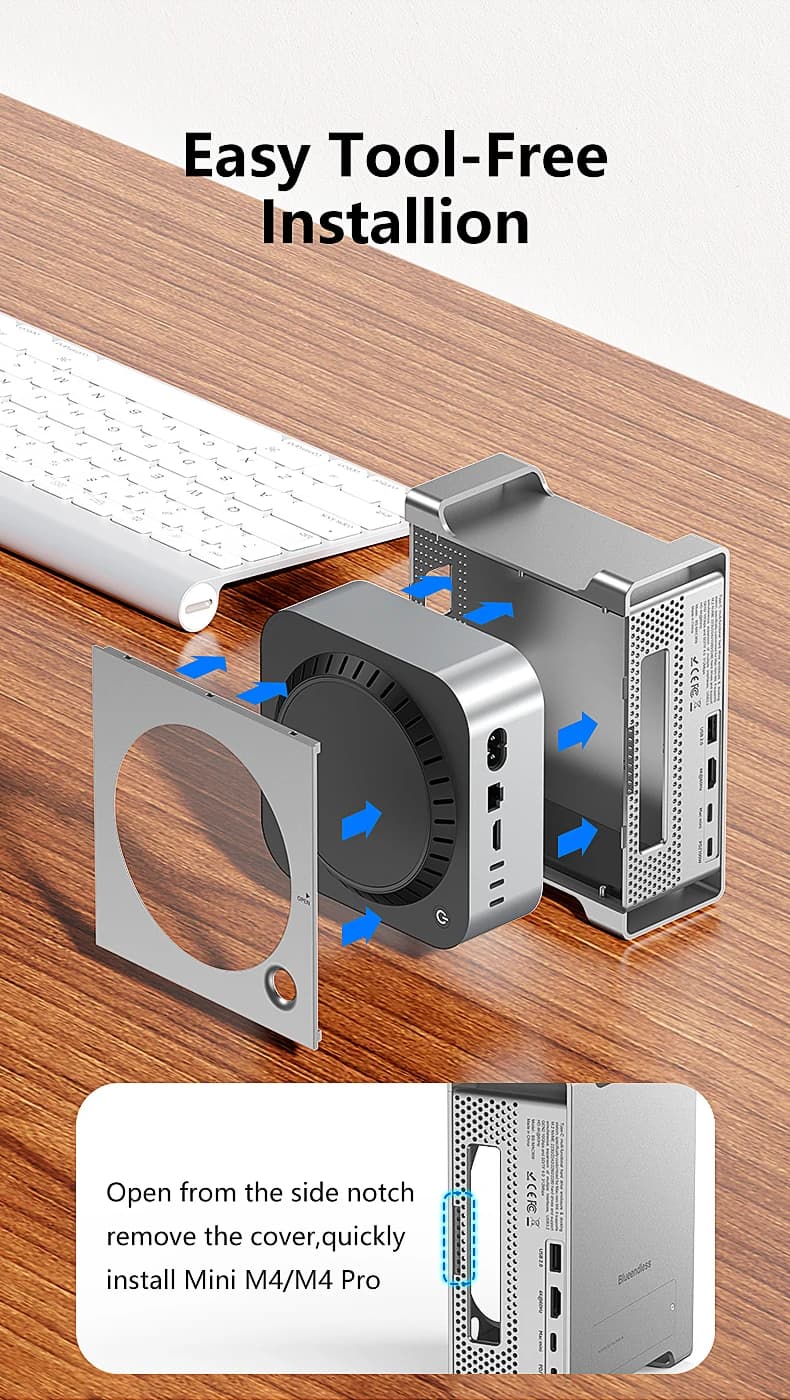 Hub USB C con slot SSD M.2 NVME per Mac Mini M4/M4 Pro Supporto Docking Station di tipo C Custodia SSD HDMI USB3.2 SD4.0 TF4.0