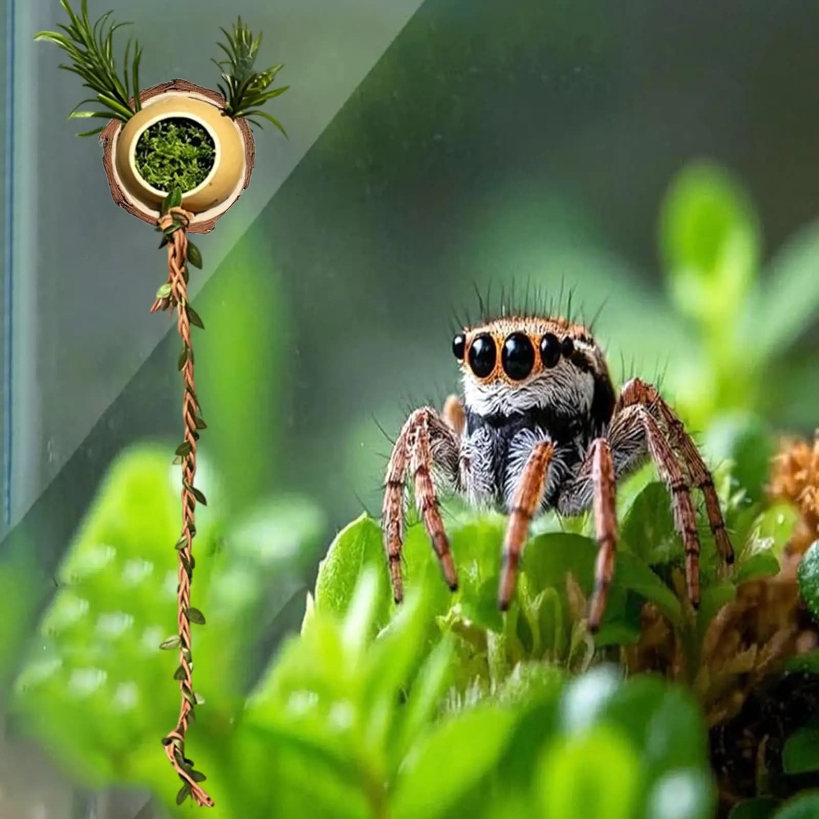 Jumping Spider Shelter Funny Decorative Magnetic Spider Habitat Cave With Rope For Small Reptiles Cage Playing Exploration