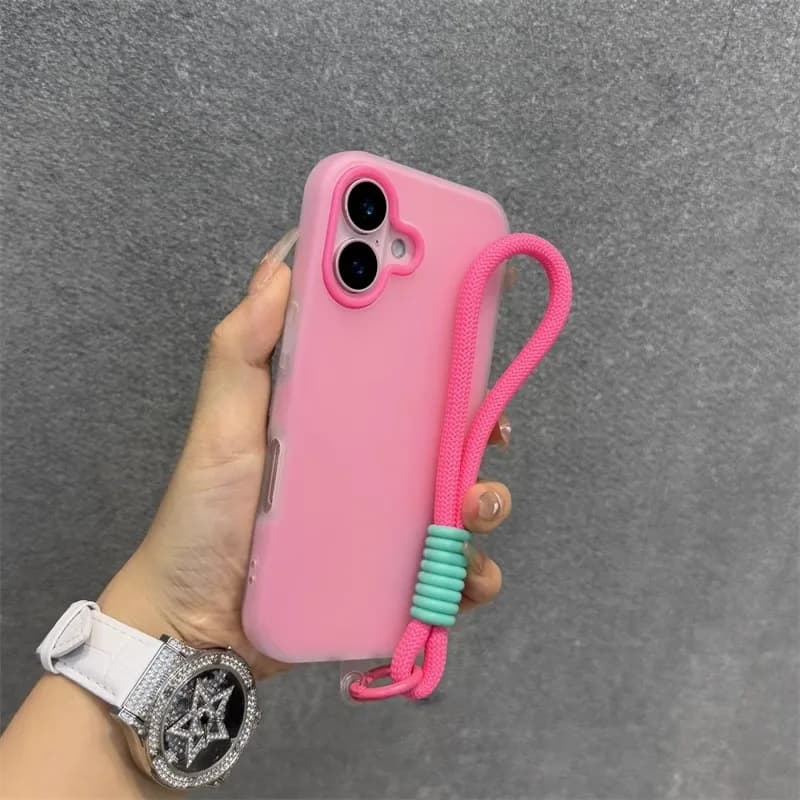 2in1 con cinturino da polso Custodia per telefono in gelatina con cordino per iPhone 16 15 14 13 12 11 pro max plus Custodia rigida morbida per paraurti Custodia liquida