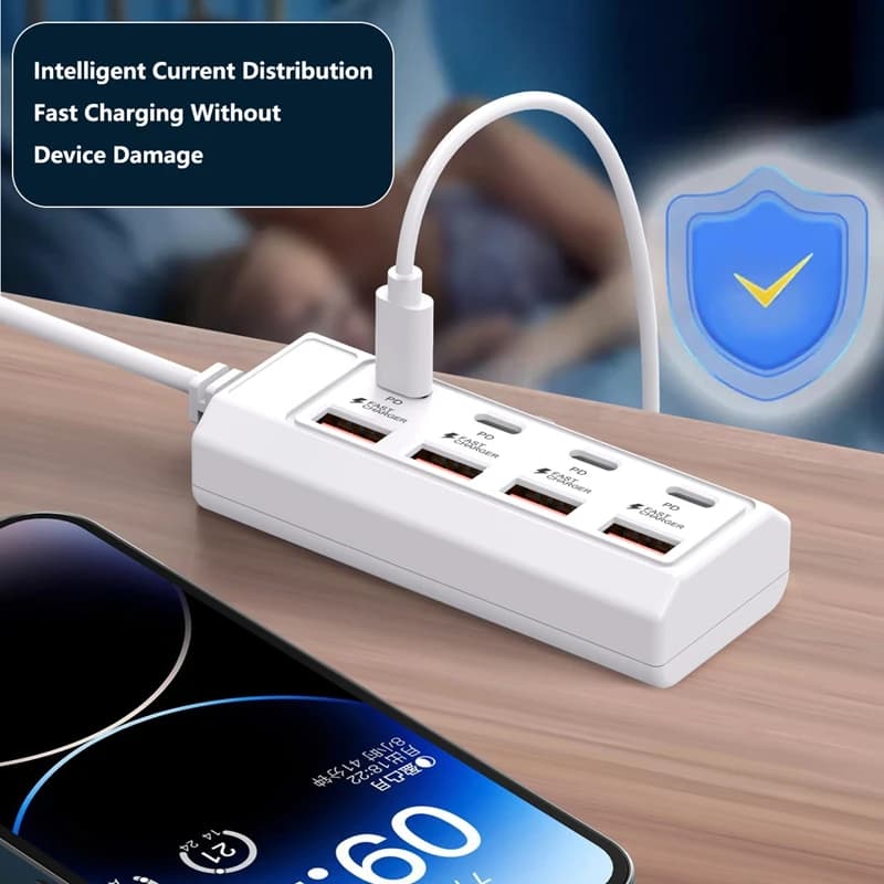 Cavo di Prolunga con Presa Multipla 8-in-1, Docking Station con 4 USB Tipo-C, Caricatore Rapido PD, Splitter Multi-Porta, Cavo Universale da 1M