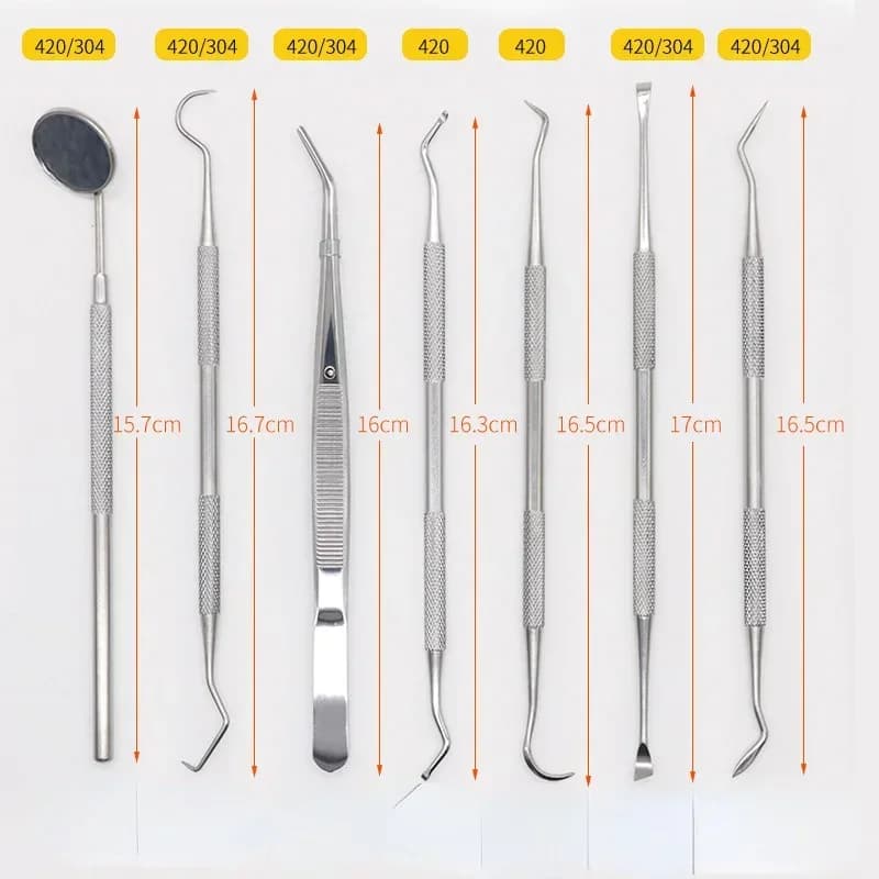 Set of 5 Denti Care Tools: Round, Sweater, Lance, Scalpel, Stainless Steel Tartar Removal Tool