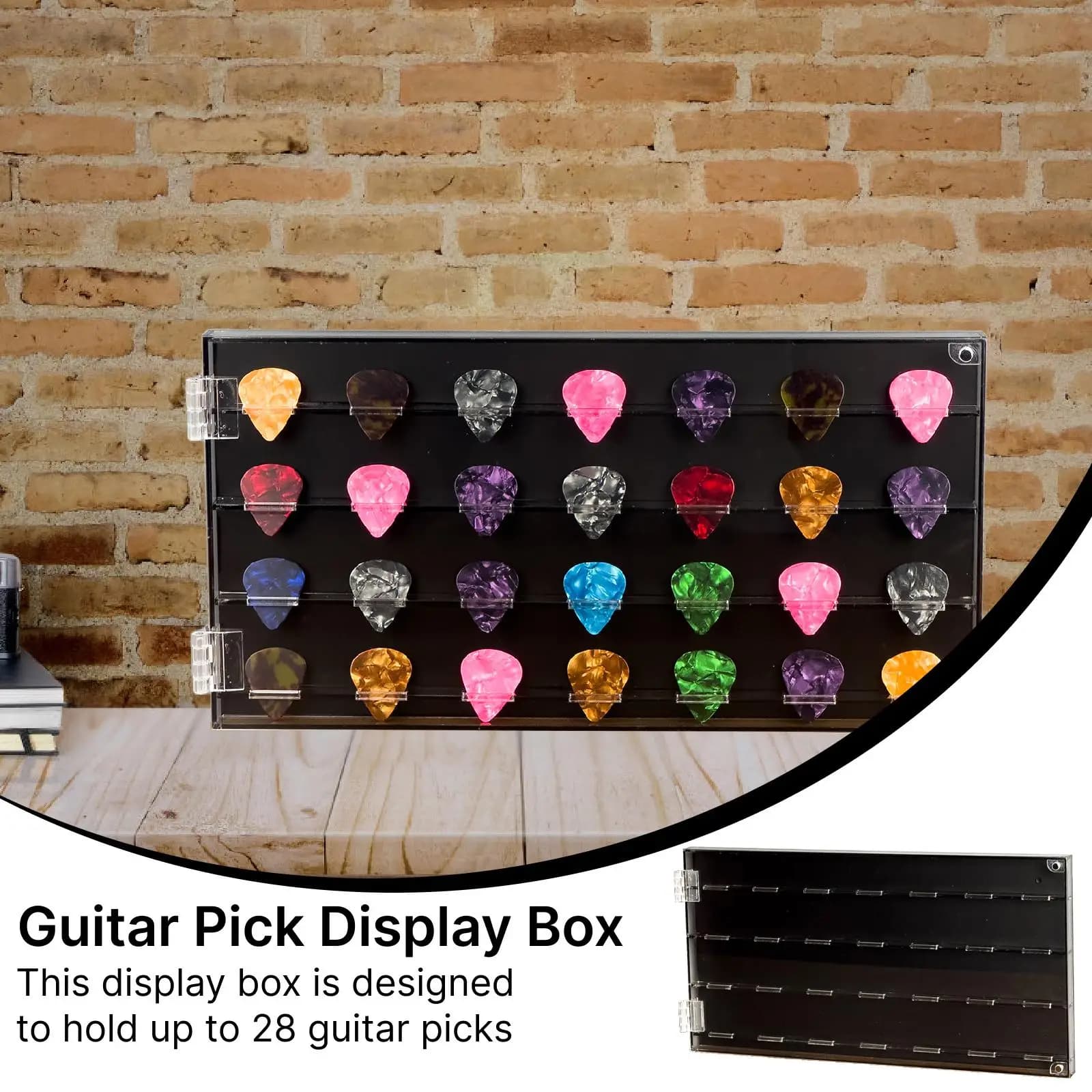 Guitar Pick Holder Clear 28 Picks Capacity Plectrum Storage Box Acrylic Display Case for Men Office Musicians Guitarists Lovers