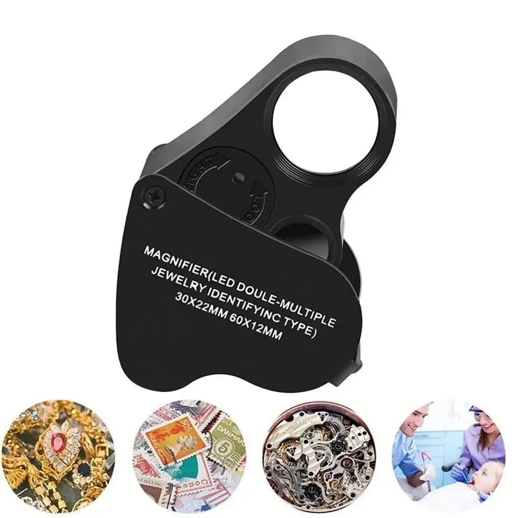30X 60X Professionale Gioiellieri Lente di Ingrandimento HA CONDOTTO LA Luce Lente di Ingrandimento Pieghevole Per Gemme Gioielli Monete Francobolli Orologio Riparazione di Ispezione