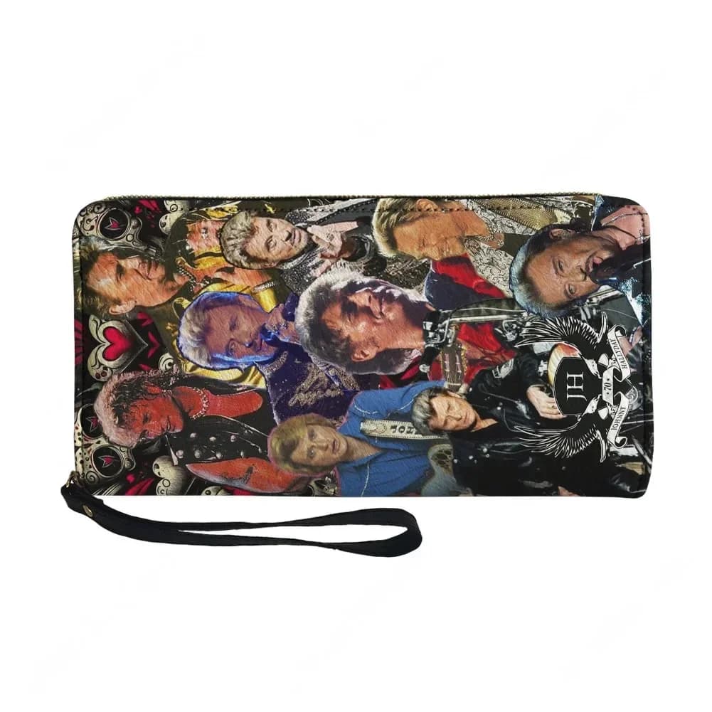 Personalized wallet Johnny Hallyday, coin holder, long wallet with zipper for man, woman and teenager, with double print, laptop, gift bag