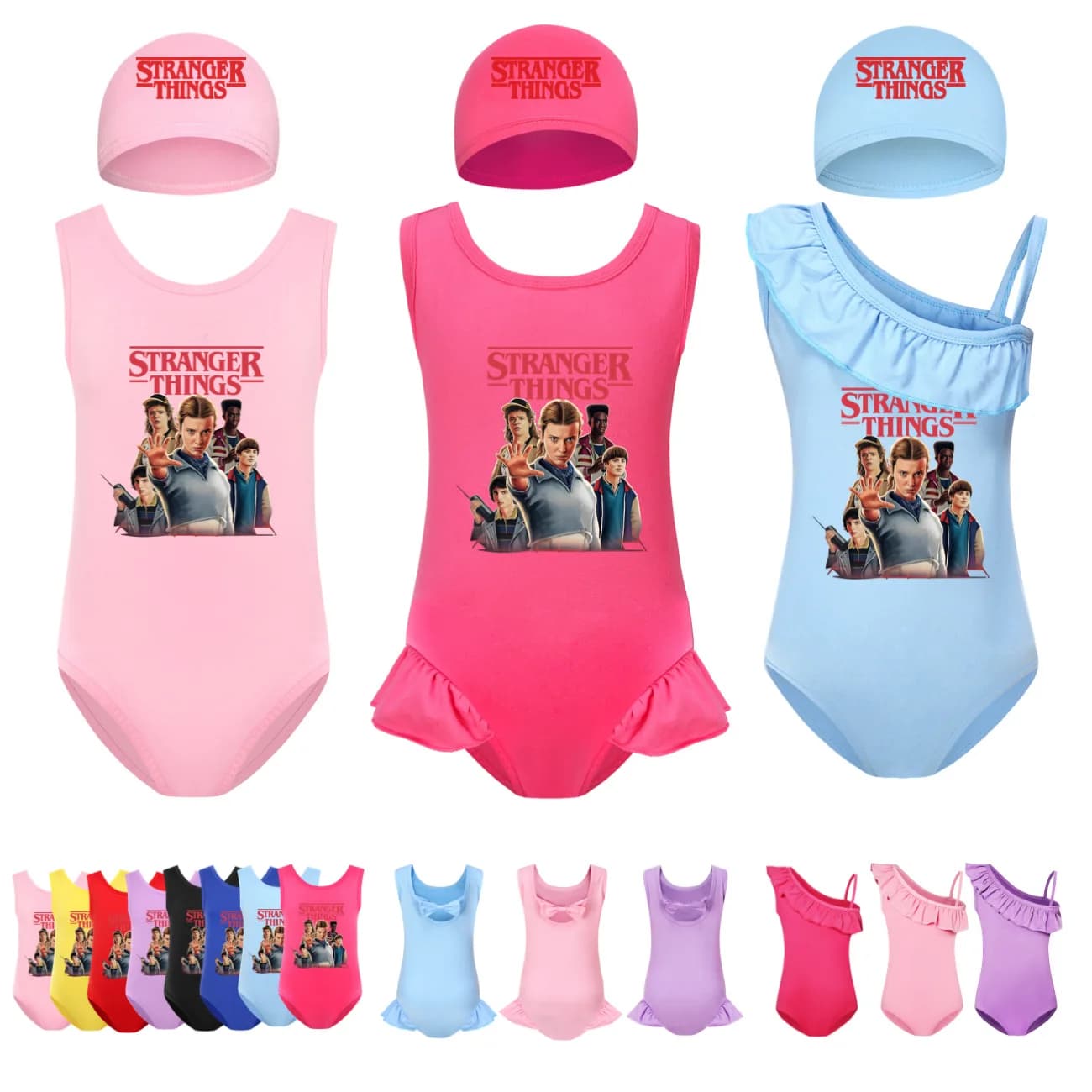 Set Blue Swimsuit with Print for Girls - Full Swimwear + Swimwear for Swimming lessons