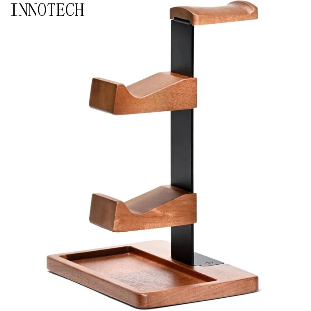 Wood Gaming Headset Stand 3 Layers Universal Headphone Storage Holder Multifunctional Minimalism Controller Display Stand Gamer