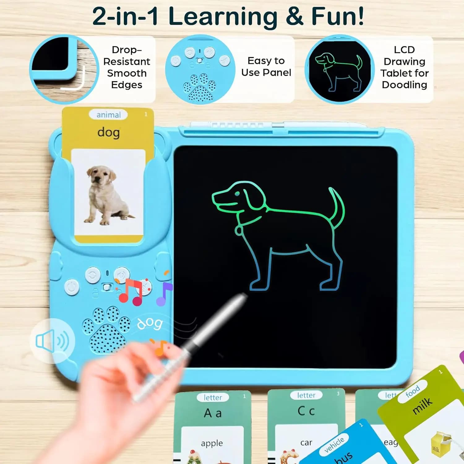 Tavoletta per Disegnare e Scrivere, Carte Flash Parlanti in Inglese per Bambini 3-12 Anni, Giocattoli Sensoriali Bilingue per Autistici, 510 Parole Visive