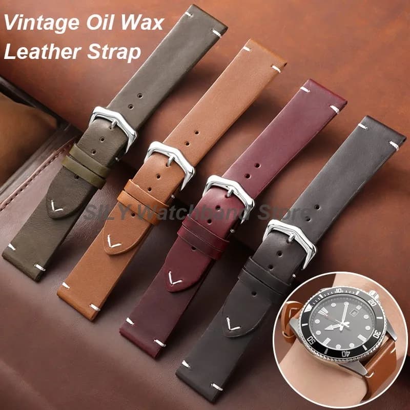 Cinturino Universale in Pelle Vintage Oliata da 18mm 20mm 22mm 19mm 21mm 24mm per Uomo e Donna, Bracciale in Pelle Bovina per Smartwatch