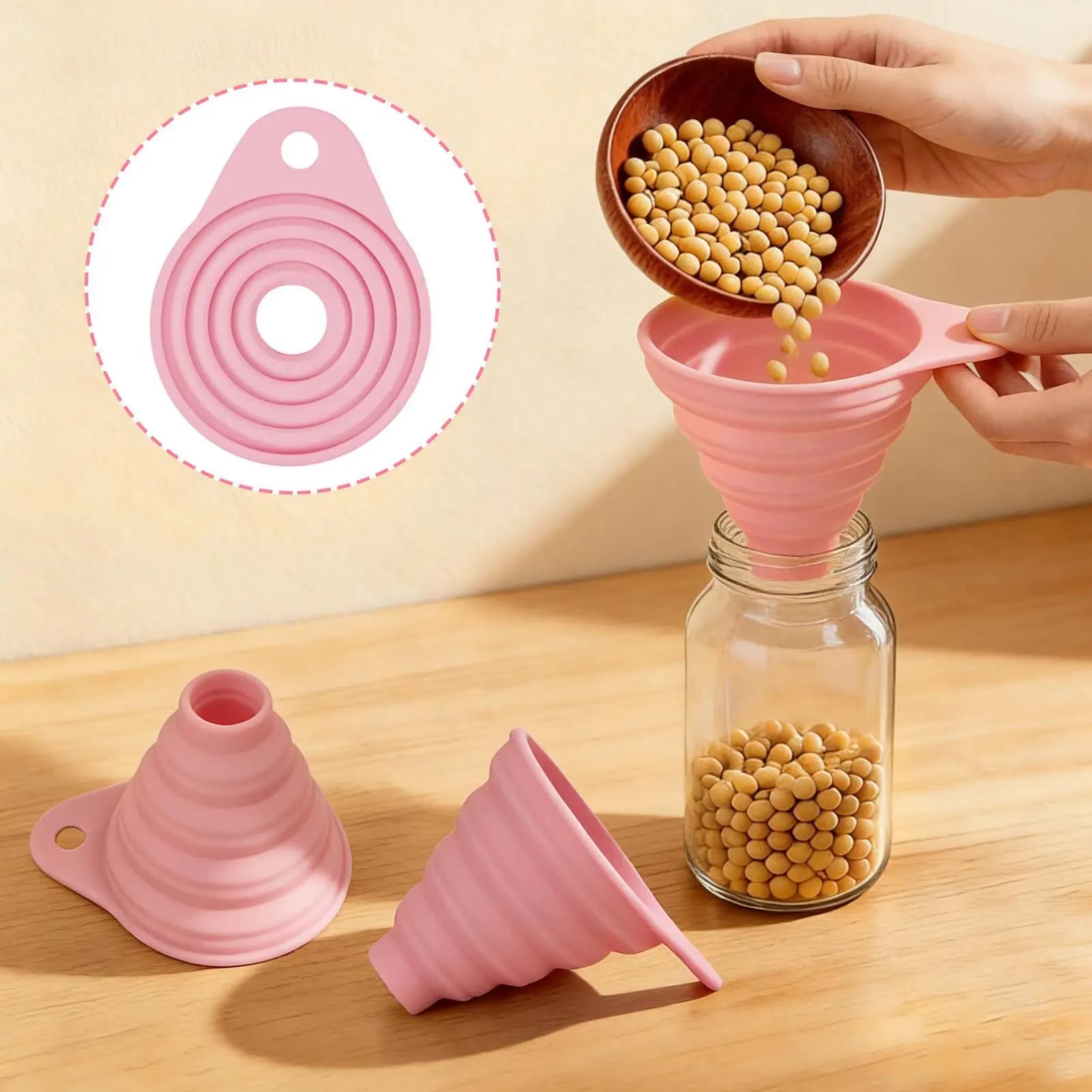 Imbuto da cucina pieghevole in silicone per riempire bottiglie, piccolo imbuto per acqua, liquidi e barattoli, utensile da cucina