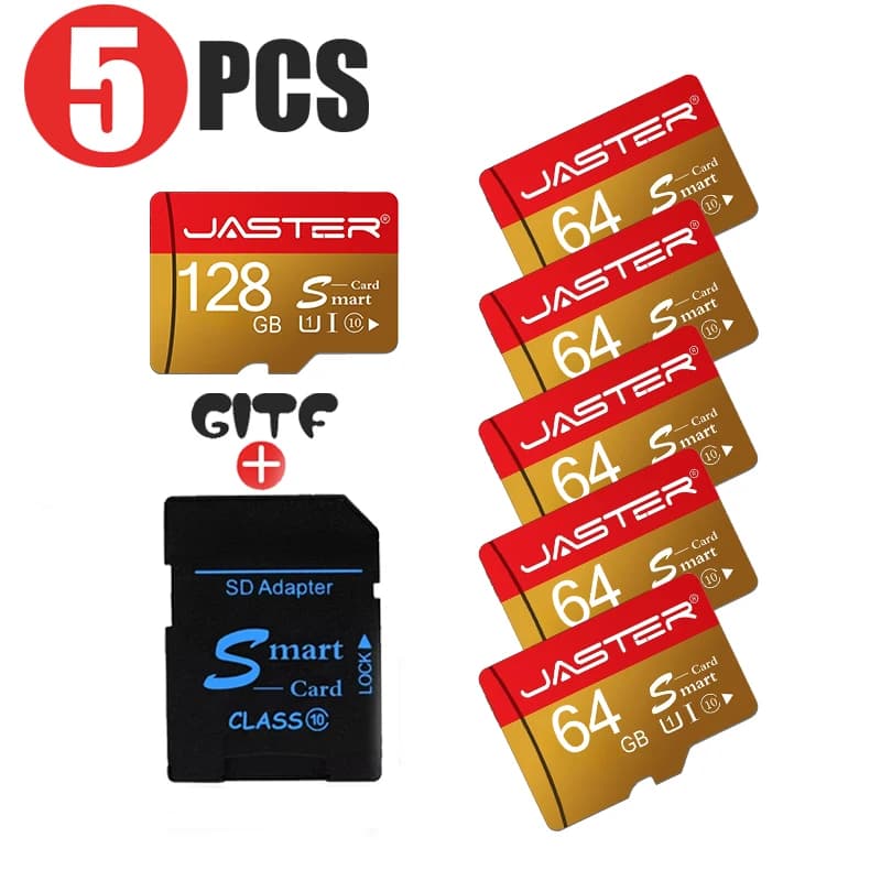 NUOVO 5PCS Oro TF Card Class10 128GB 256GB cartao de memoria 32GB 64GB 16G Scheda SD 8G 4G 2G Scheda di memoria Flash per dispositivi digitali