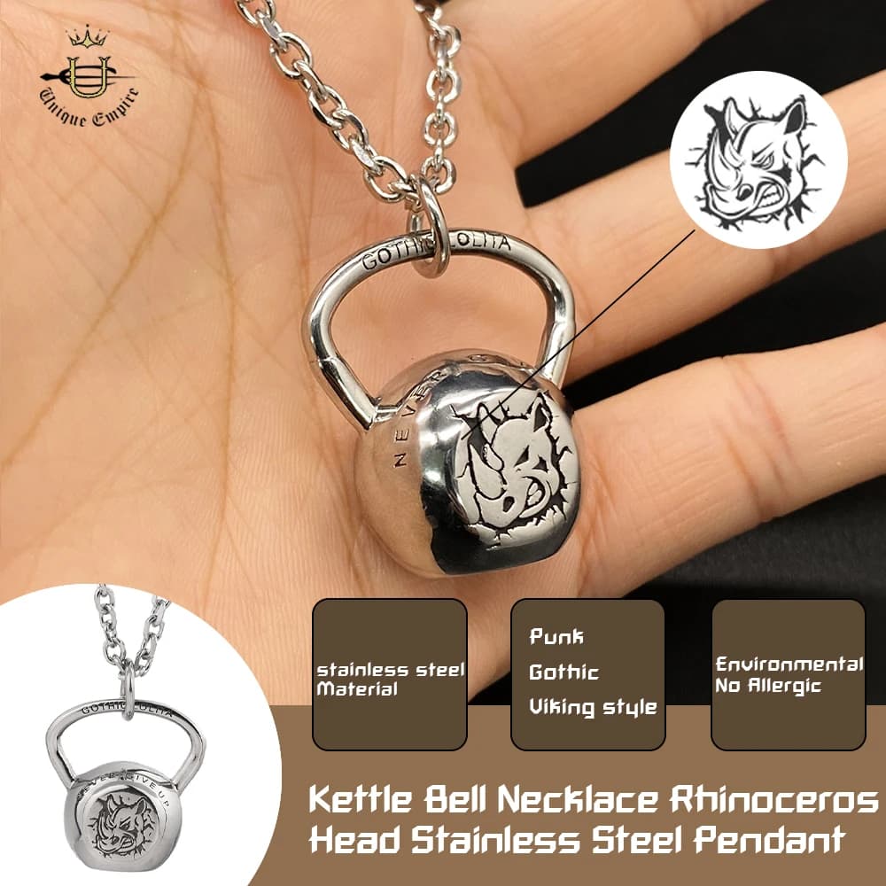 Stainless Steel Personalized Rhinoceros Head Pendant Necklace, Unisex Sports Jewel for Gym