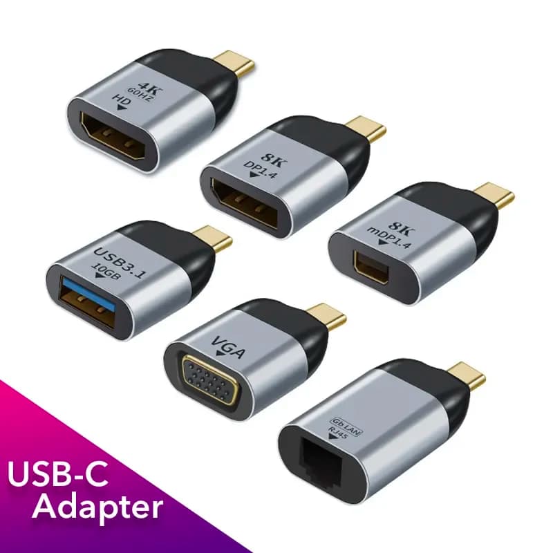 USB C adapter to DP/Mini DP/VGA/RJ45/ HDMI compatible, USB Type C 8K/4K/1080P Video 1000Mbps Lan Ethernet converter for Macbook