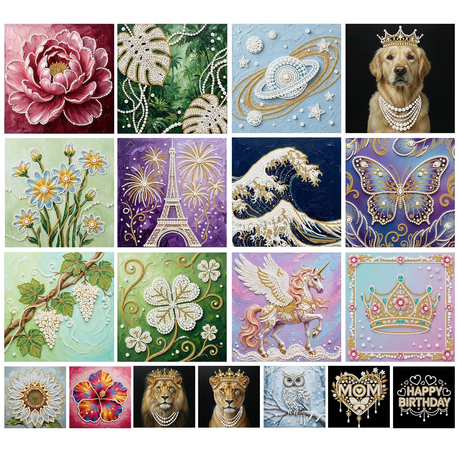 Kit Artistici Fai-da-Te per Pittura con Perle di Piante e Animali per Adulti, Decorazione Murale, Dipinti con Perle e Gemme, Arte e Artigianato 25x25cm con Cornice