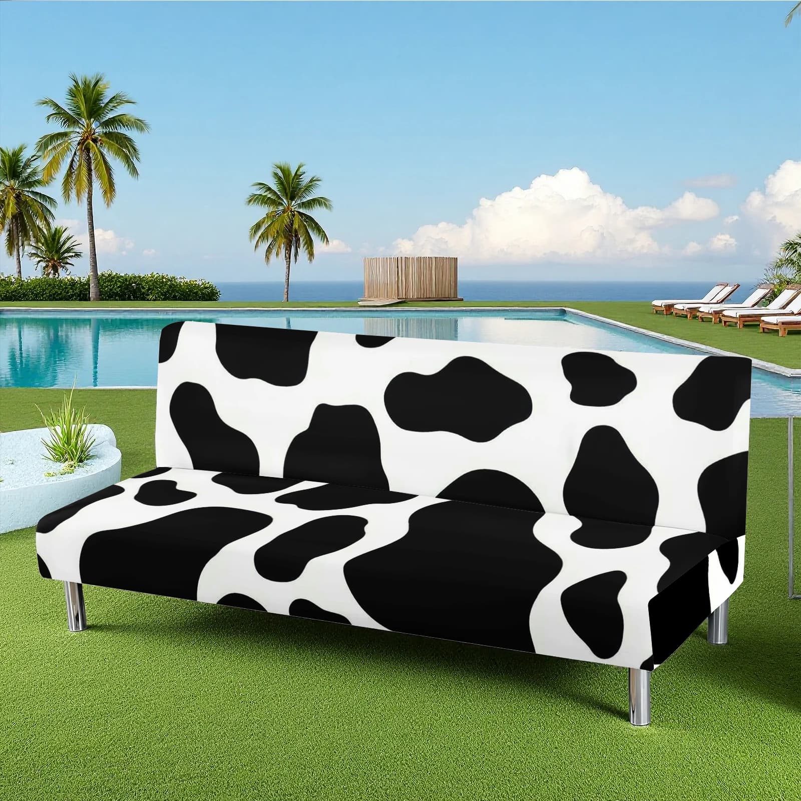 Copridivano Elastico con Stampa Mucca, Copertura per Divano Letto Estivo da Interno ed Esterno