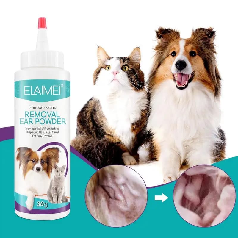 Polvere per orecchie di cane 30G Polvere per lavaggio orecchie Detergente per cani sicuro per orecchie sane Rimozione degli odori Accessori per animali Detergente per orecchie per conigli Gatti