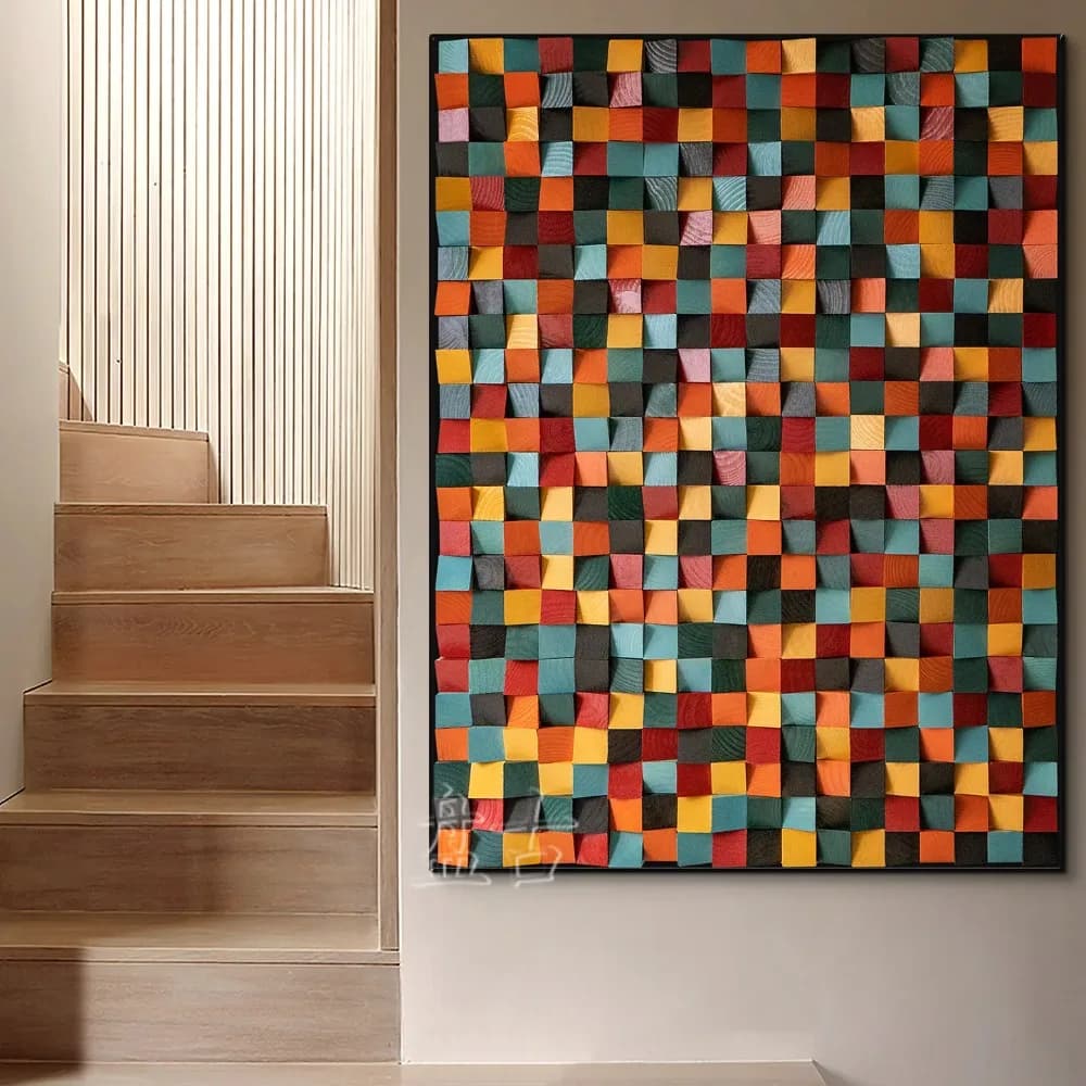 3D Solid Wood Mosaic TV Background Wall Art Decor Acoustic Diffuser Panel Secondary Residue Hanging Painting Wall Decor for Home