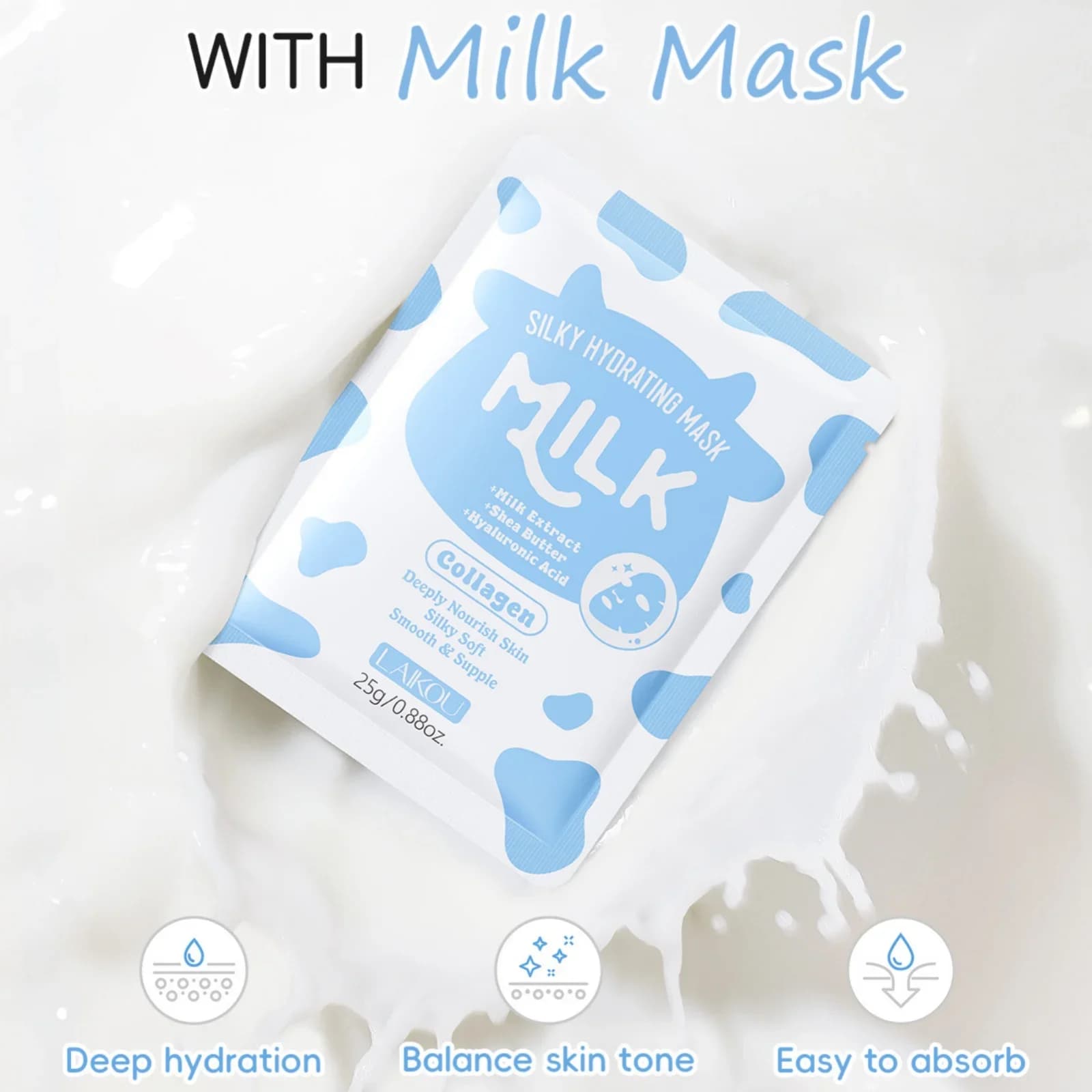 Maschera viso al collagene al latte 25g Idratazione profonda Illumina la carnagione Minimizza i pori Trattamento idratante per una pelle liscia