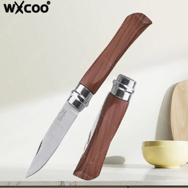 WXCOO Coltello da frutta pieghevole in acciaio inossidabile Tasca con manico in legno Coltello per verdure da taglio per frutta per uso domestico Accessori da cucina