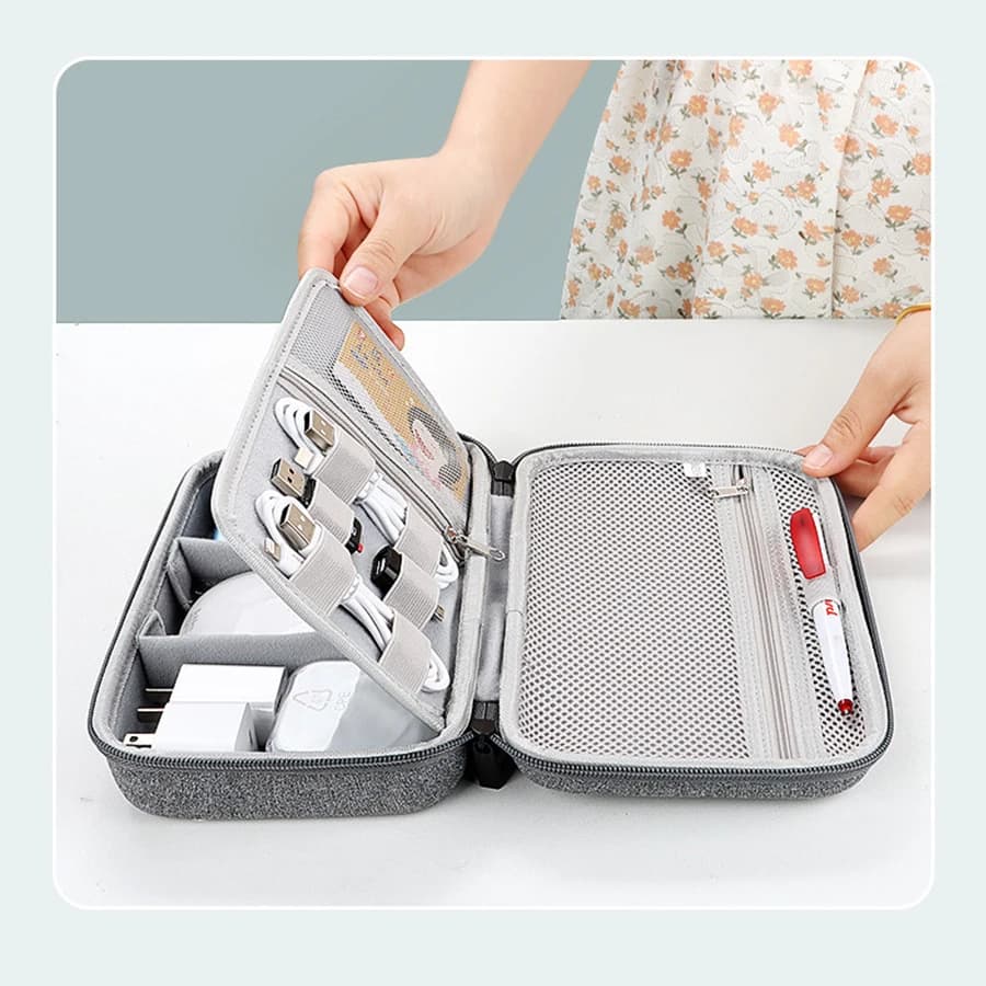 Organizer per Accessori Elettronici da Viaggio di Grande Capacità, Borsa Portatile per Tablet, Hard Disk e Cavi, in EVA con Protezione Airbag