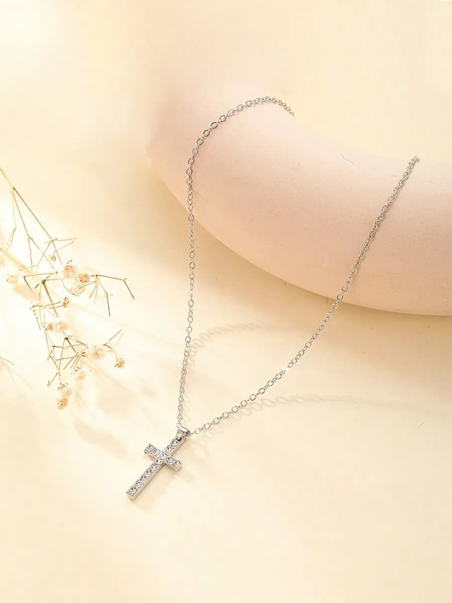 Collana con ciondolo a croce con strass, gioielli con catena unisex