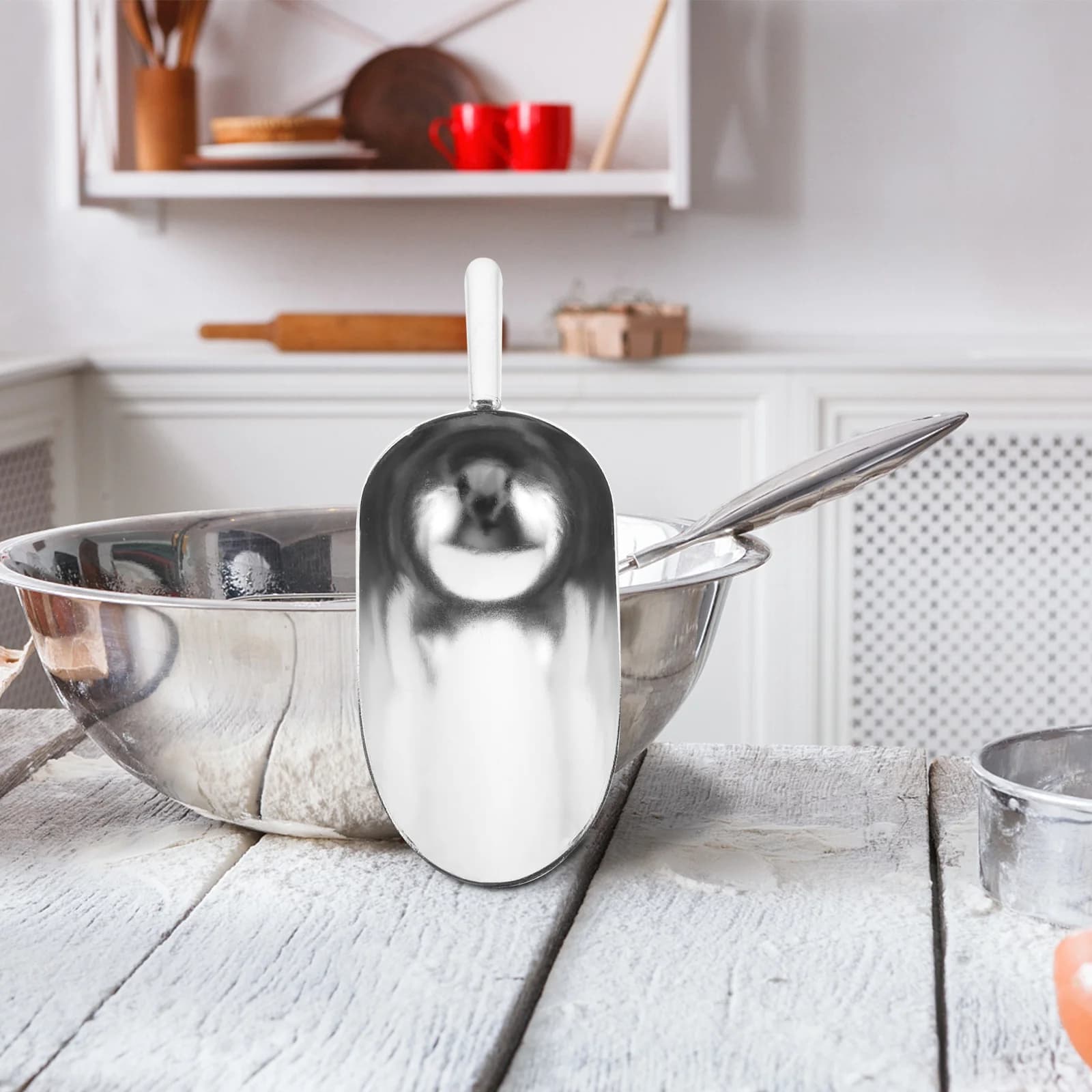 1pc pala per alimenti in lega di zinco lucidato manico liscio utensile da cucina multiuso per farina di riso frutta secca paletta per ghiaccio