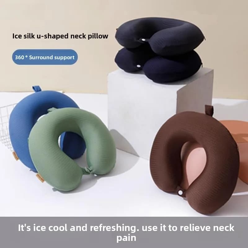 Cuscino a U in Memory Foam con Fodera in Seta Ghiaccio, Supporto Portatile per il Collo, Protezione per Viaggi in Aereo, per Adulti, Tinta Unita, per Soggiorno