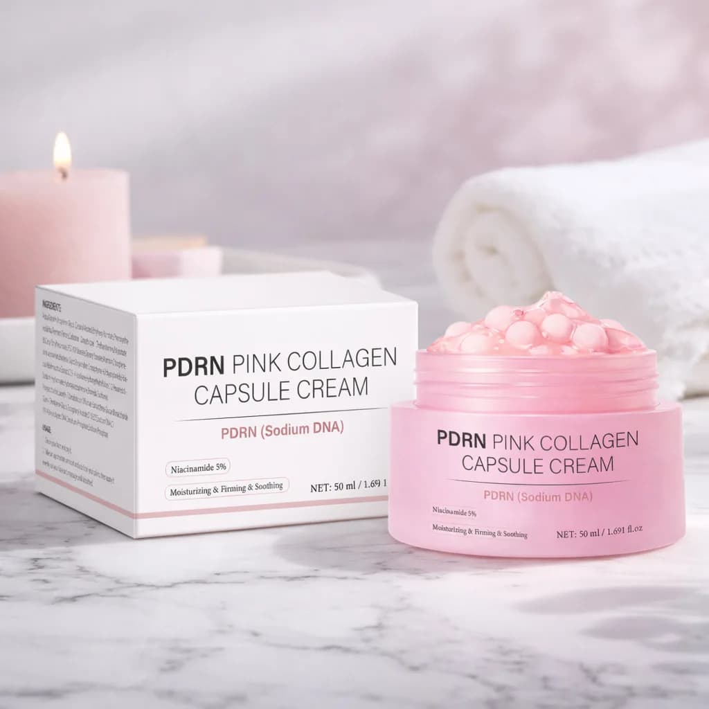 Crema in capsule al collagene da 50 ml per il viso, idratante, nutriente, levigante, per una pelle luminosa e uniforme nel colore e nella texture.