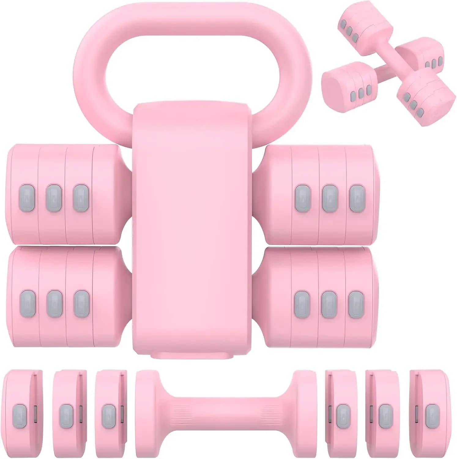 Set di manubri regolabili 2-in-1, 4 livelli di peso da 2,2-5,5 libbre ciascuno con convertitore Kettlebell per palestra domestica