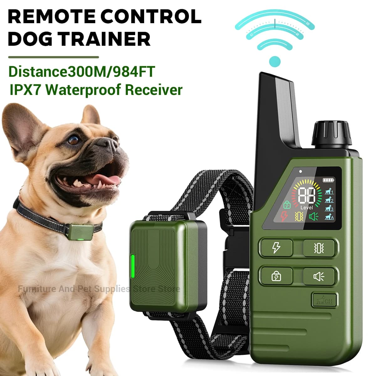 Collare elettrico per addestramento del cane da 984Ft/300M Comportamento impermeabile per animali domestici con telecomando per cuccioli da 10-120 libbre con vibrazione degli urti