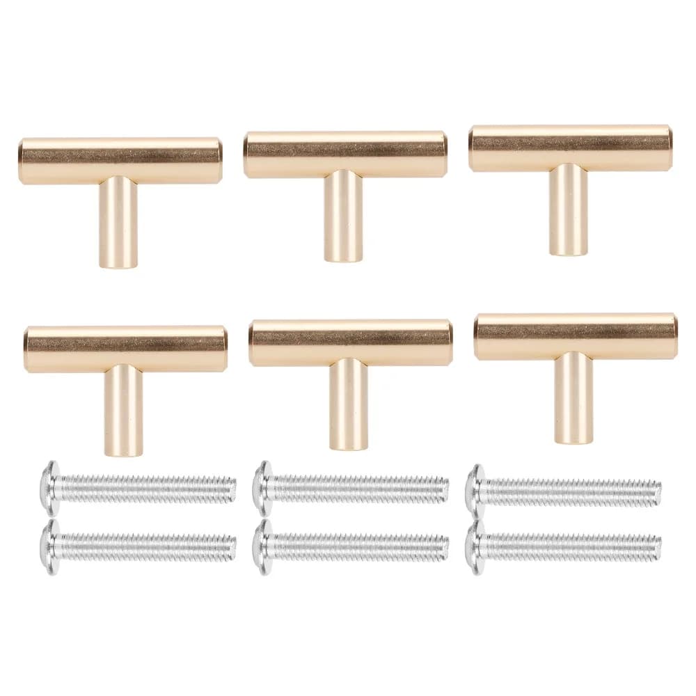 6pcs Modern Gold Cabinet Pulls Stainless Steel T Shaped Bar Drawer Pulls Door Handles Bathroom