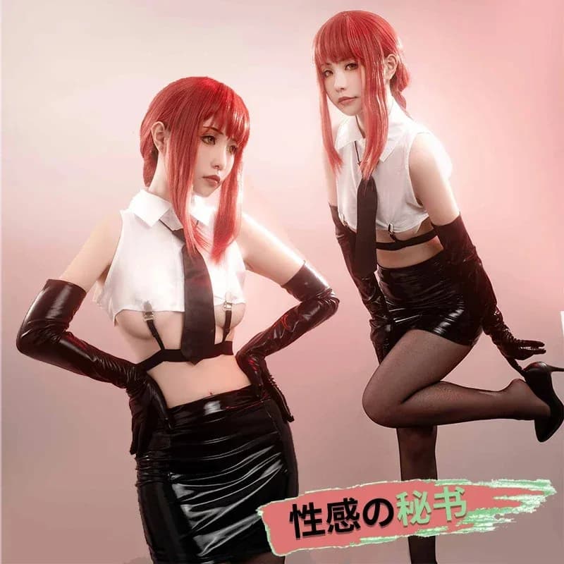 Anime Chainsaw Man Makima Costume Cosplay Office Ladies Maglietta corta Crop Top Minigonna e guanti in pelle di lattice Dropsh FW2739