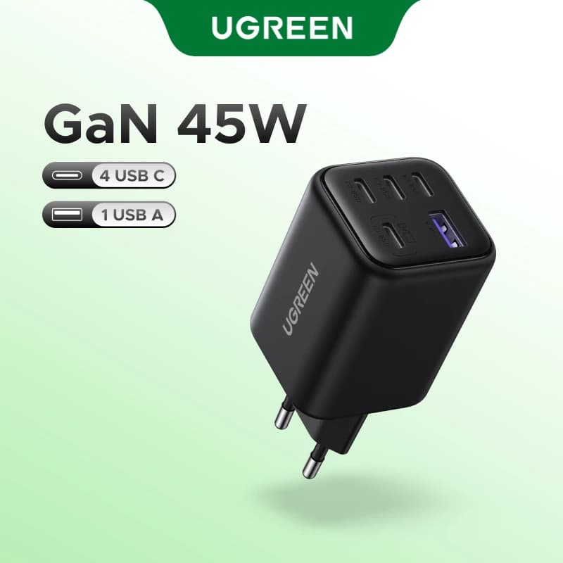 Caricatore GaN UGREEN 45W a 5 Porte PD 3.0 UFSC PPS USB C Ricarica Rapida per iPhone 17 16 15 Pro Max Samsung S25 Xiaomi Tablet iPad Air