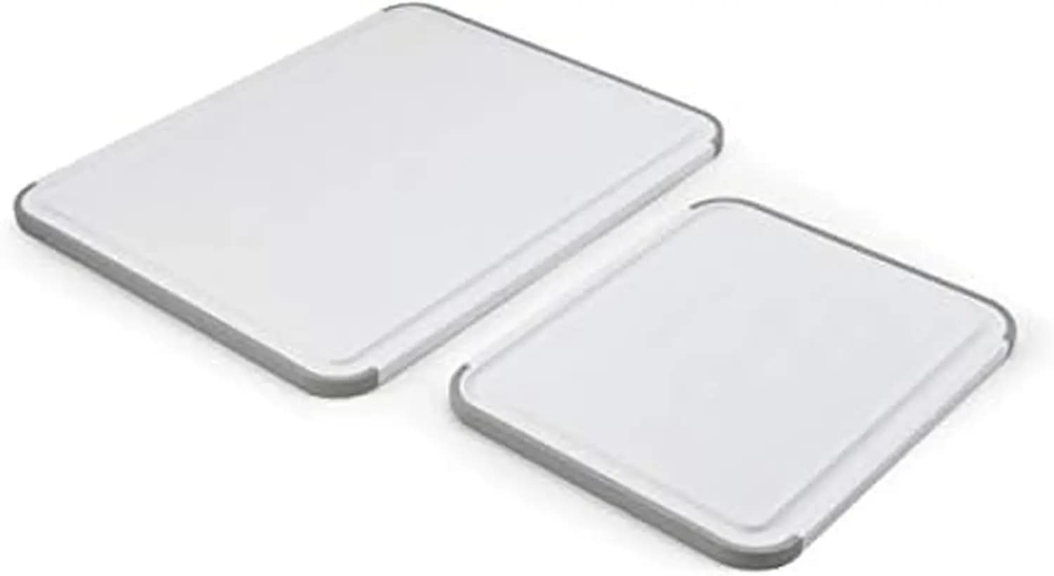 Nonslip Plastic Cutting Board Set with Perimeter Trench, 2-Piece Kitchen Chopping Boards, Dishwasher Safe, White and Gray
