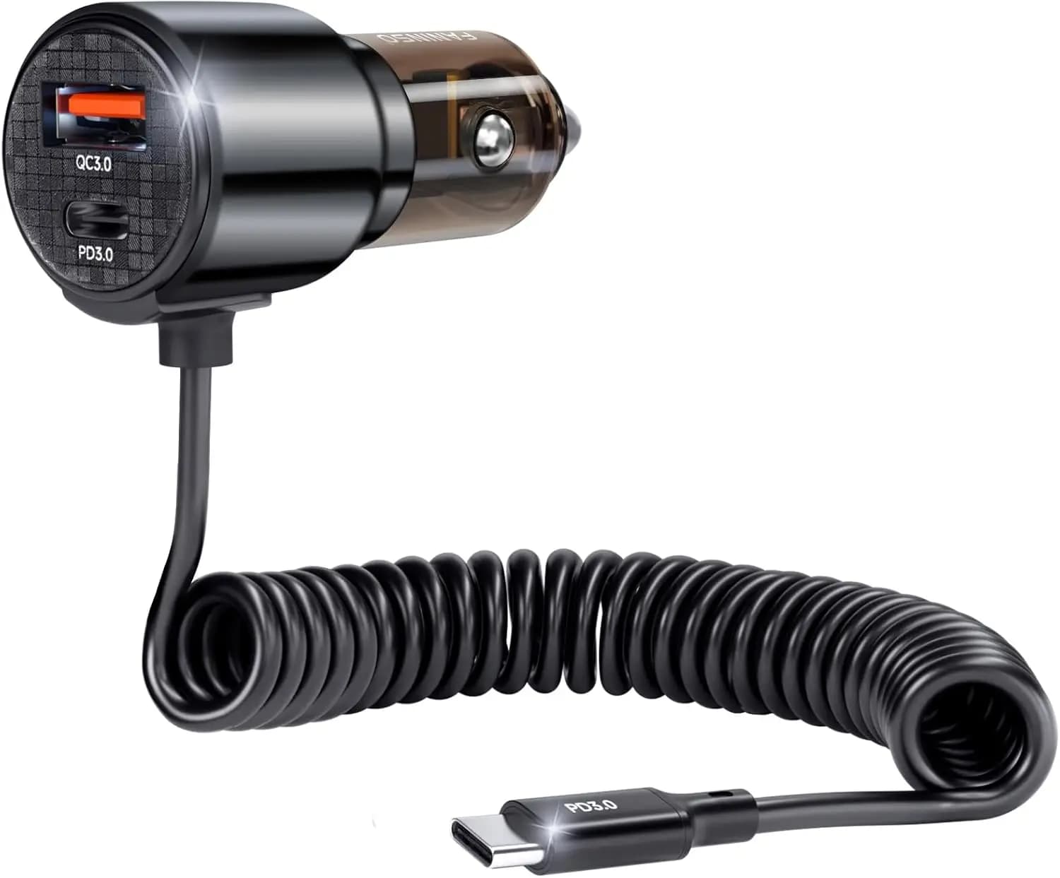 Caricabatterie Auto Retrattile da 110W, Adattatore Accendisigari a 3 Porte, Cavo USB-C da 1,7 m per Ricarica Rapida di iPhone, Galaxy e Altri