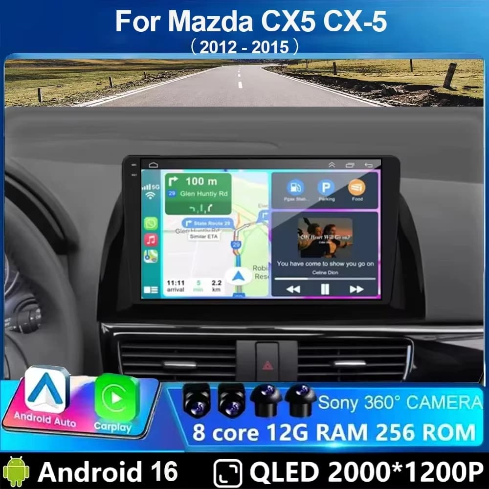 Autoradio Android 15 per Mazda CX5 CX-5 2012 2013 2014 2015 con Carplay Wireless, Android Auto, Stereo Multimediale, WiFi 4G, 2 Din