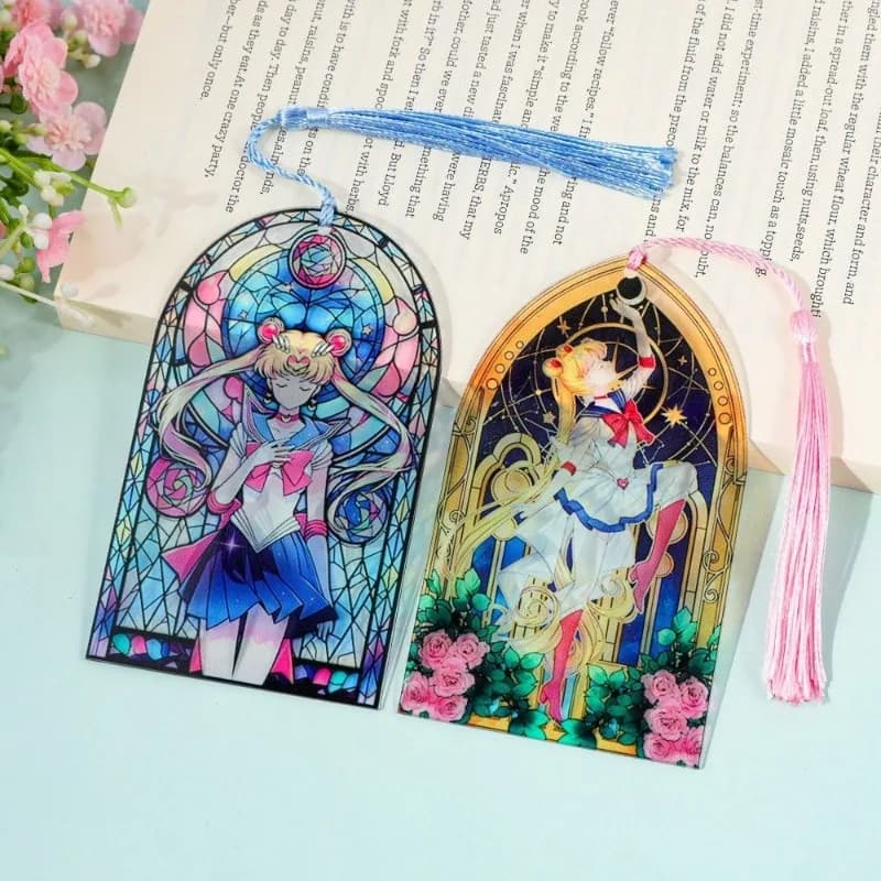Sailor Moon colorful glass style bookmark water ice moon dream shape with tassel anime peripheral reading mark good things gift