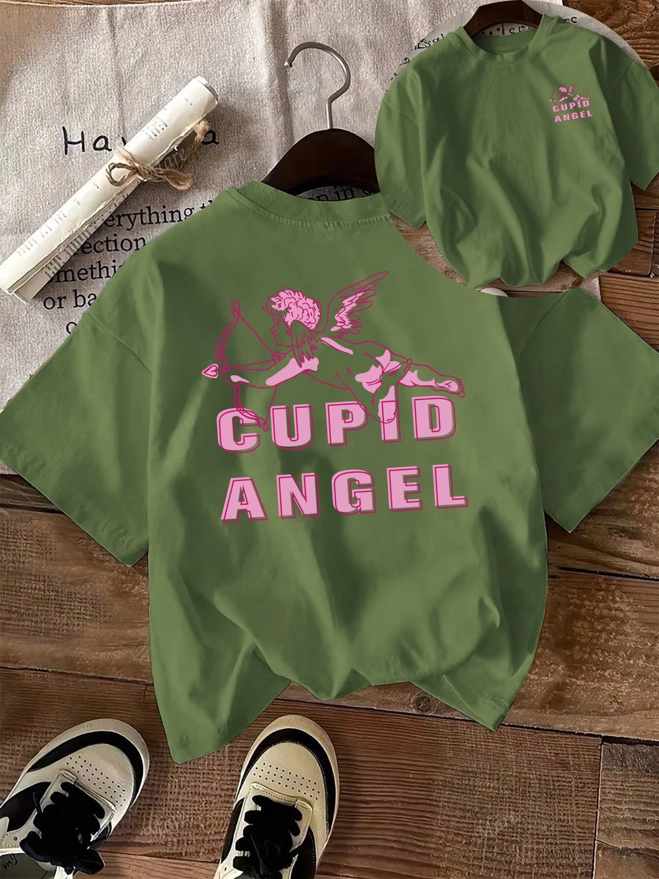 Cupido Angelo Amore Ali Freccia Stampa T-shirt da donna O-Collo in cotone Streetwear T-shirt Hip Hop estiva a maniche corte in cotone alla moda