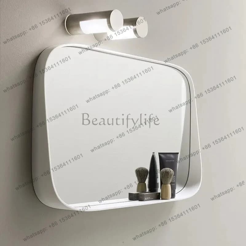Specchio da bagno D30 Nordic di lusso, specchio cosmetico con funzione di archiviazione, striscia luminosa quadrata e funzione antiappannamento