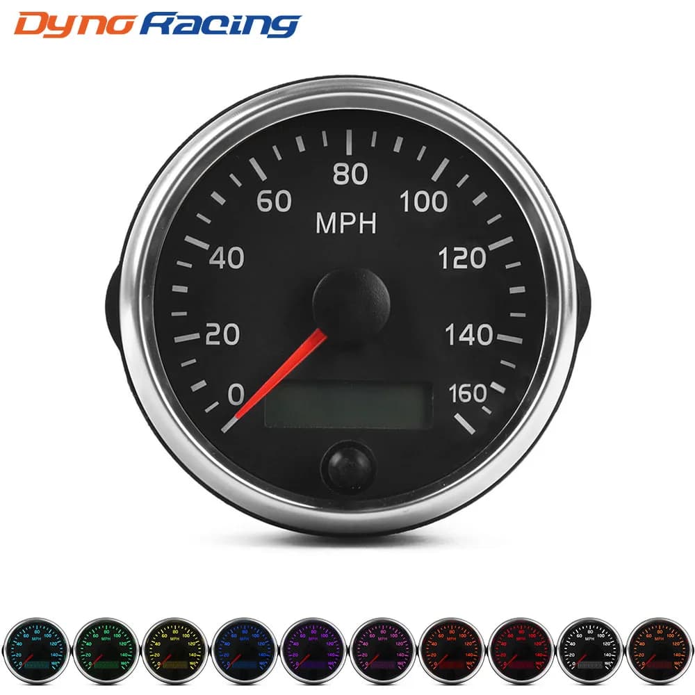 85mm Universal Speedometer 160MPH Speed Gauge Meter With 10 Colors Backlight 12V 24V With LCD For Car Truck Boat Motor