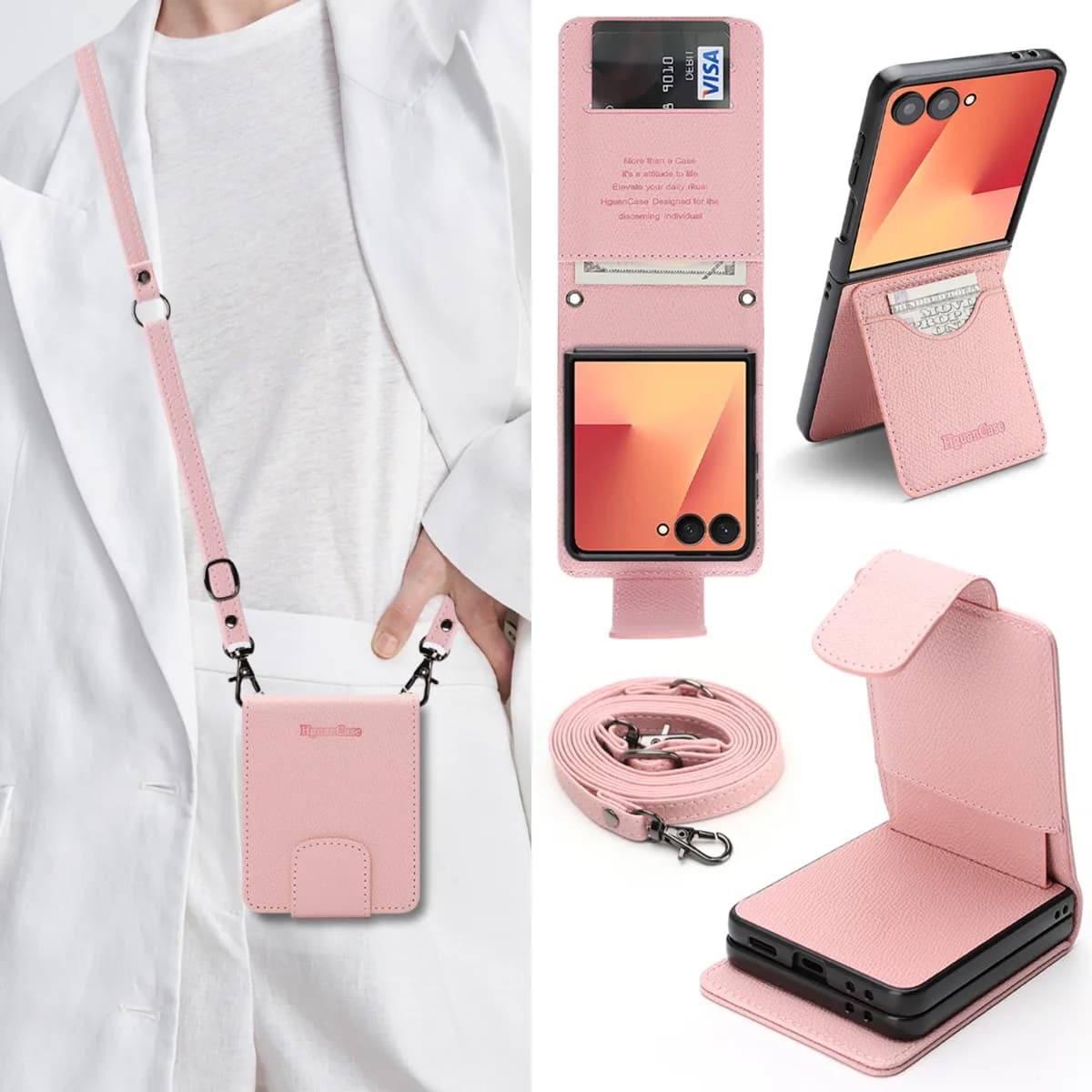 Crossbody RFID Blocking Wallet Card Holder Stand Phone Case for Samsung Galaxy Z Flip 8 7 6 5 4 3 5G Flip8 Flip7FE Leather Cover