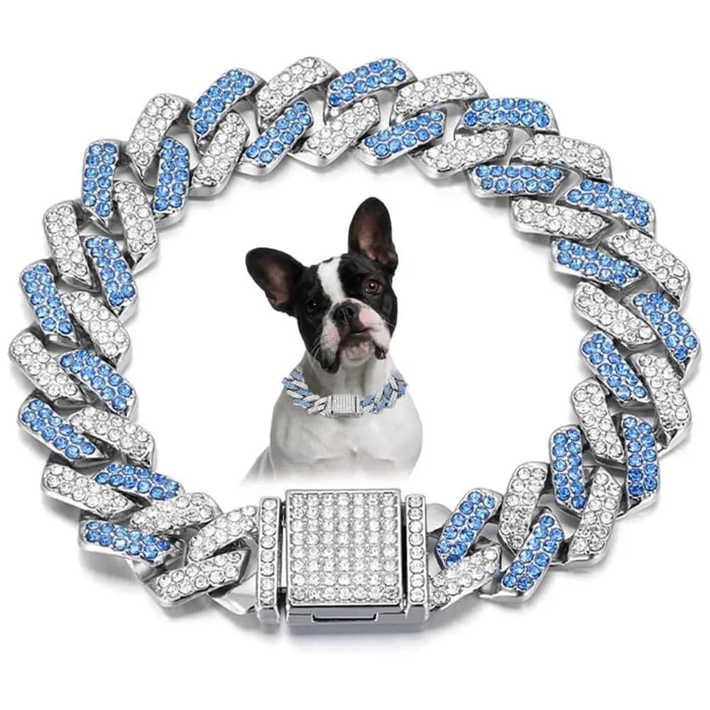 Collana a maglie per cani con catena di diamanti Collare per cani con diamanti hip-hop con diamanti bling Collana di lusso con strass intarsiati lucidi