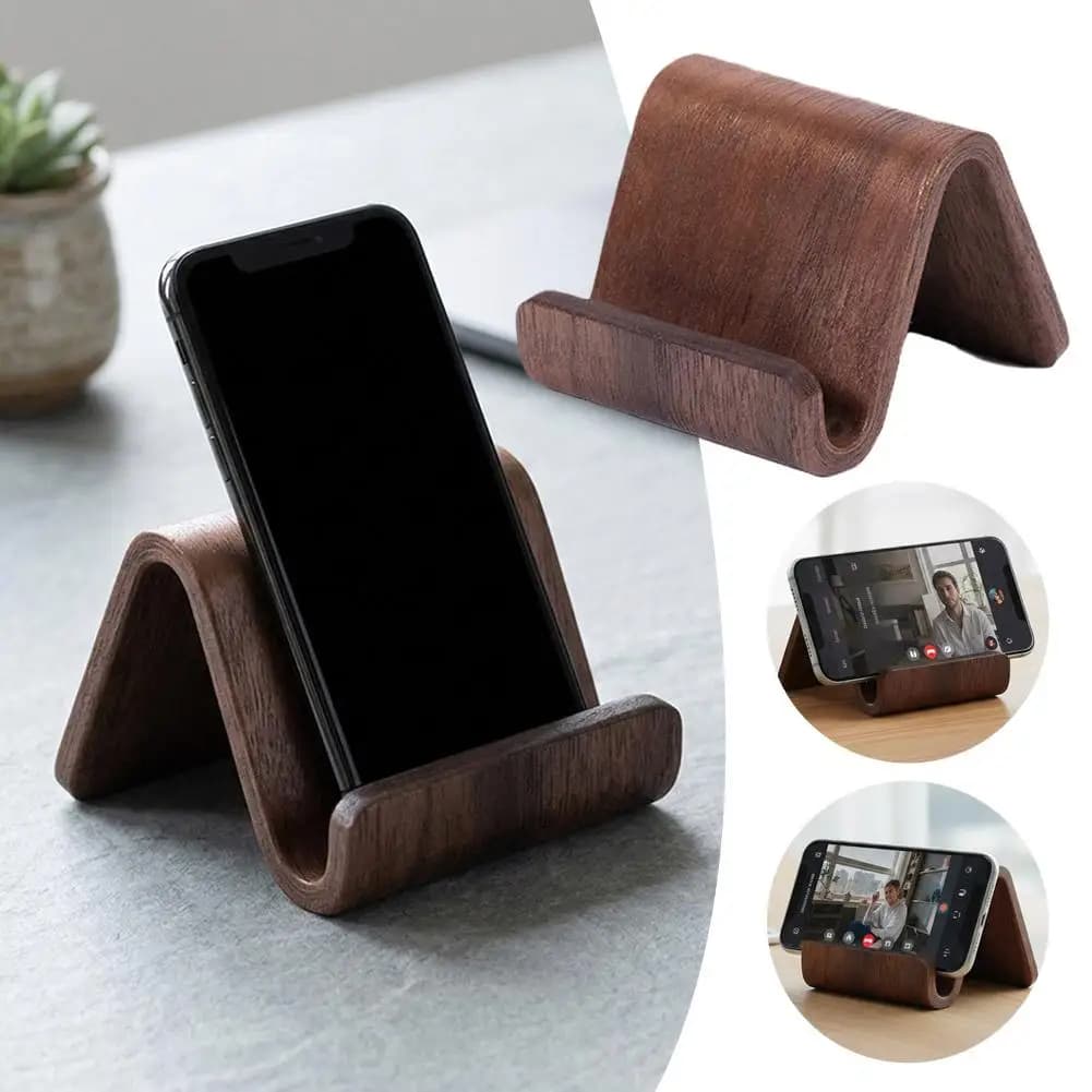 Multifunctional Solid Wood Phone Holder Front Desk Business Card Display Rack Creative Home Office Desktop Decoration