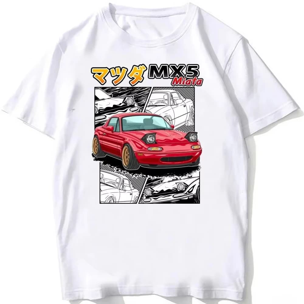 T-Shirt Retro JDM MX-5 MIATA Eunos Roadster 1990 Unisex Manica Corta Hip Hop Sport Casual Bianca per Appassionati di Auto Giapponesi