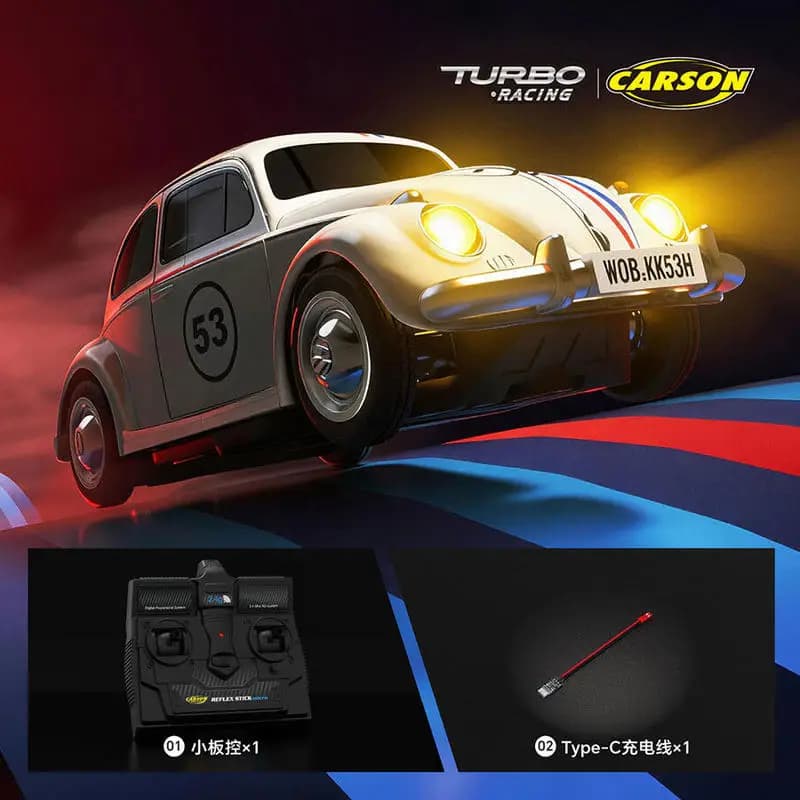 Auto Telecomandata Turbo Racing Carson 1:87 Micro Beetle con Luci LED, Ricaricabile Tipo C, Collezione per Adulti e Collezionisti