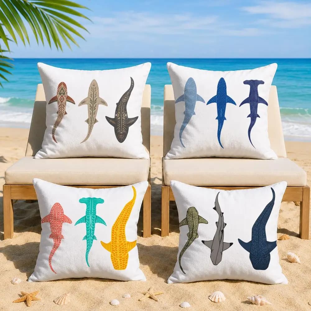 Cartoon Shark Cushion Cover Short Plush Soft Double-Sided Printing Pillow Case Cozy Sofa Bedroom Home Decor Gift