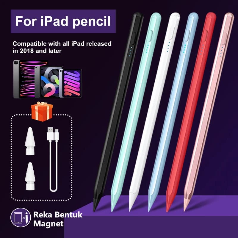 Penna Stilo Attiva per iPad 2018-2025, Rilevamento del Palmo, Ricarica Rapida, Lunga Durata della Batteria, Attacco Magnetico Laterale.