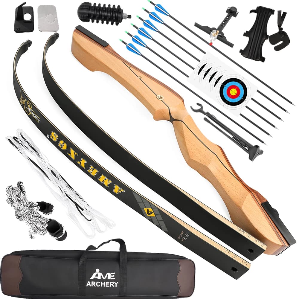 20-40lbsTakedown Arco 68" Arco ricurvo Riser in legno Freccia in carbonio Arco diviso Mano destra Tiro con l'arco Tiro con l'arco Pratica di caccia
