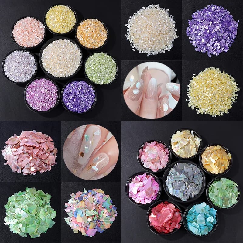 Frammenti di conchiglia di abalone naturale lucido Glitter irregolari di conchiglia di mare Fiocchi Frammenti di nail art Decalcomanie Paillettes di conchiglia per manicure fai da te